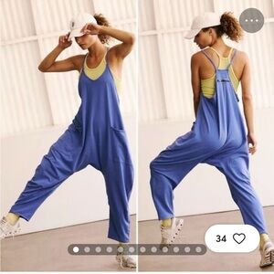 Free People Blue Jumpsuit with Wide-Leg and V-Neck